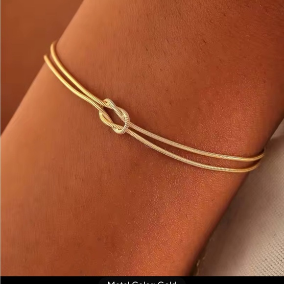 New Snake Chain Infinity Knot Bracelet Gold or Silver Adjustable Bracelet - Picture 4 of 14